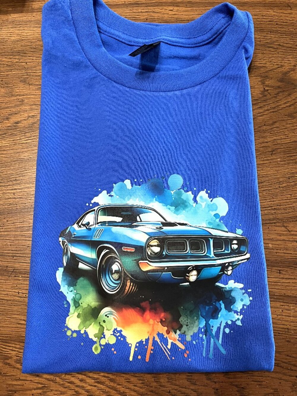 Men Royal Blue Old Car T-shirt size Large Gildan